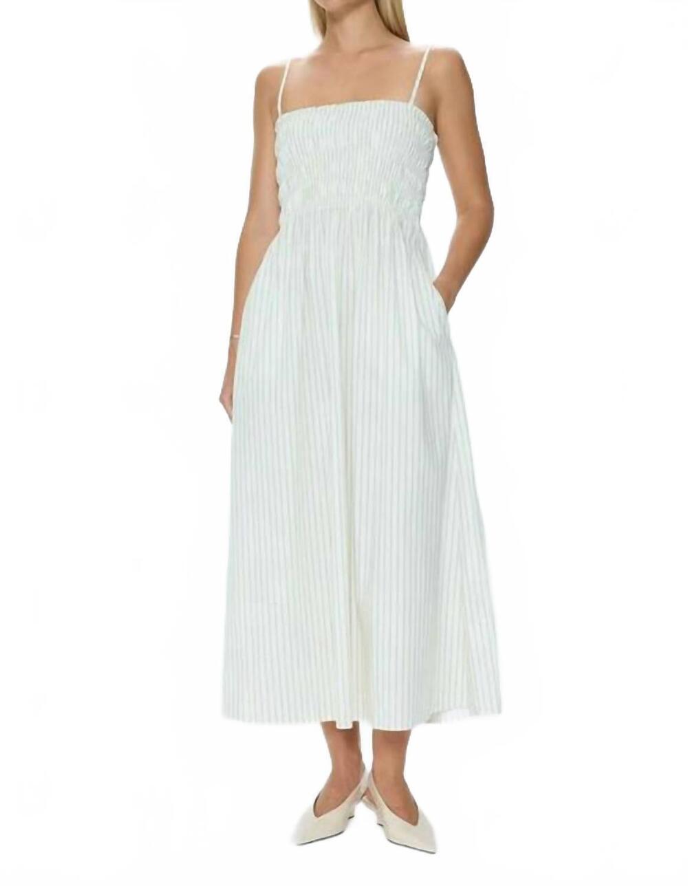 NEW PISTOLA bianca shirred bodice dress in sage egret stripe